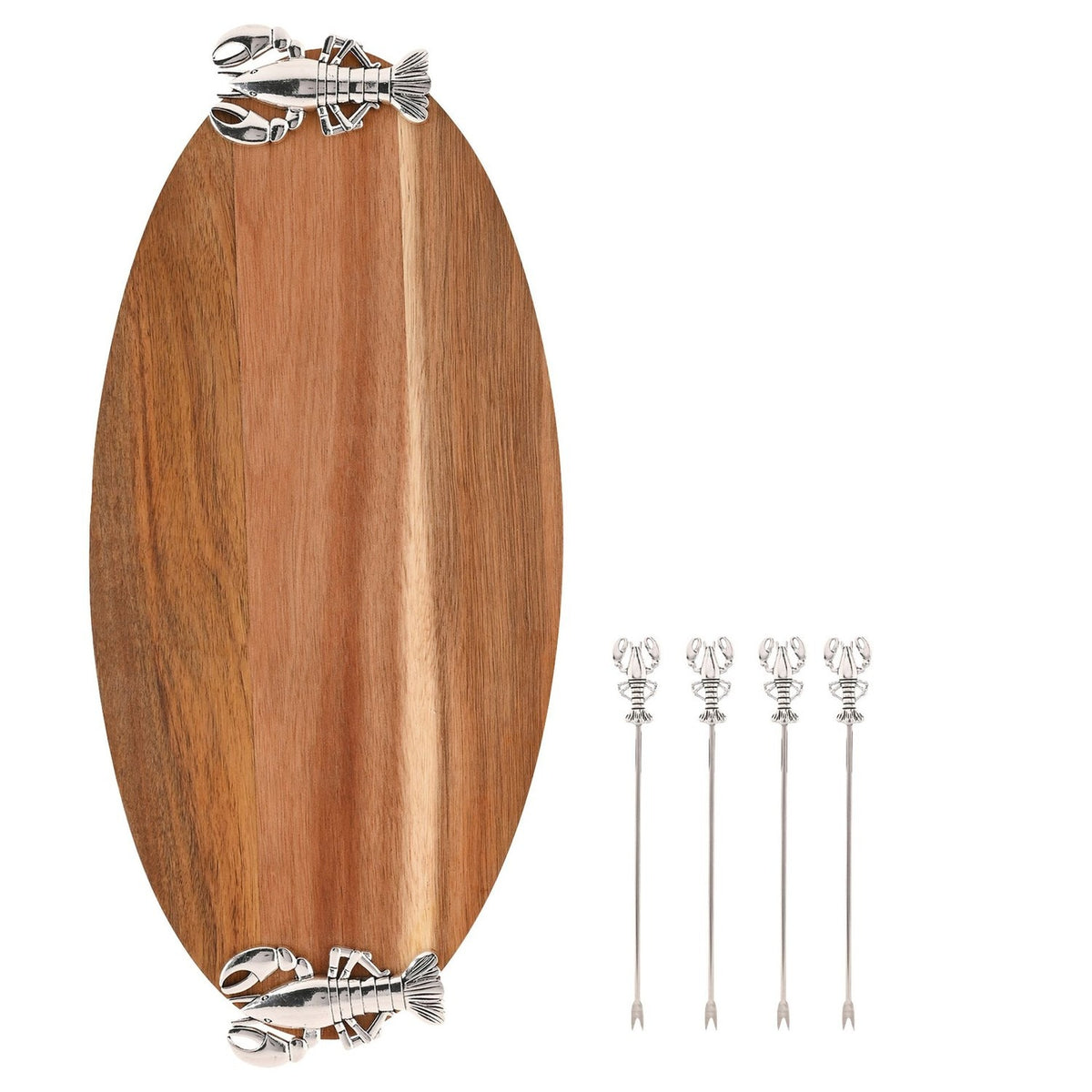 Lobster Oval Wooden Serving Board with 4 Picks - Natural