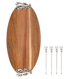 Lobster Oval Wooden Serving Board with 4 Picks - Natural