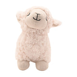 Sleepy Curly Lamb Door Stop with a white curly textured body, beige face and feet, and embroidered closed eyes and smile, shown standing against a plain white background.