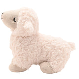 Sleepy Curly Lamb Door Stop in white, with a curly textured coat, beige fabric face, ears and feet, and embroidered closed eyes, shown on a plain white background.