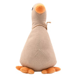 Duck Door Stop with Cord Bow in light brown woven-look fabric, featuring an upright neck, orange beak, webbed feet, and a jute cord bow at the neck, shown on a plain white background.