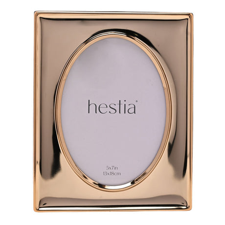 Oval Polished Steel Photo Frame with Stand 7 x 5in - Gold