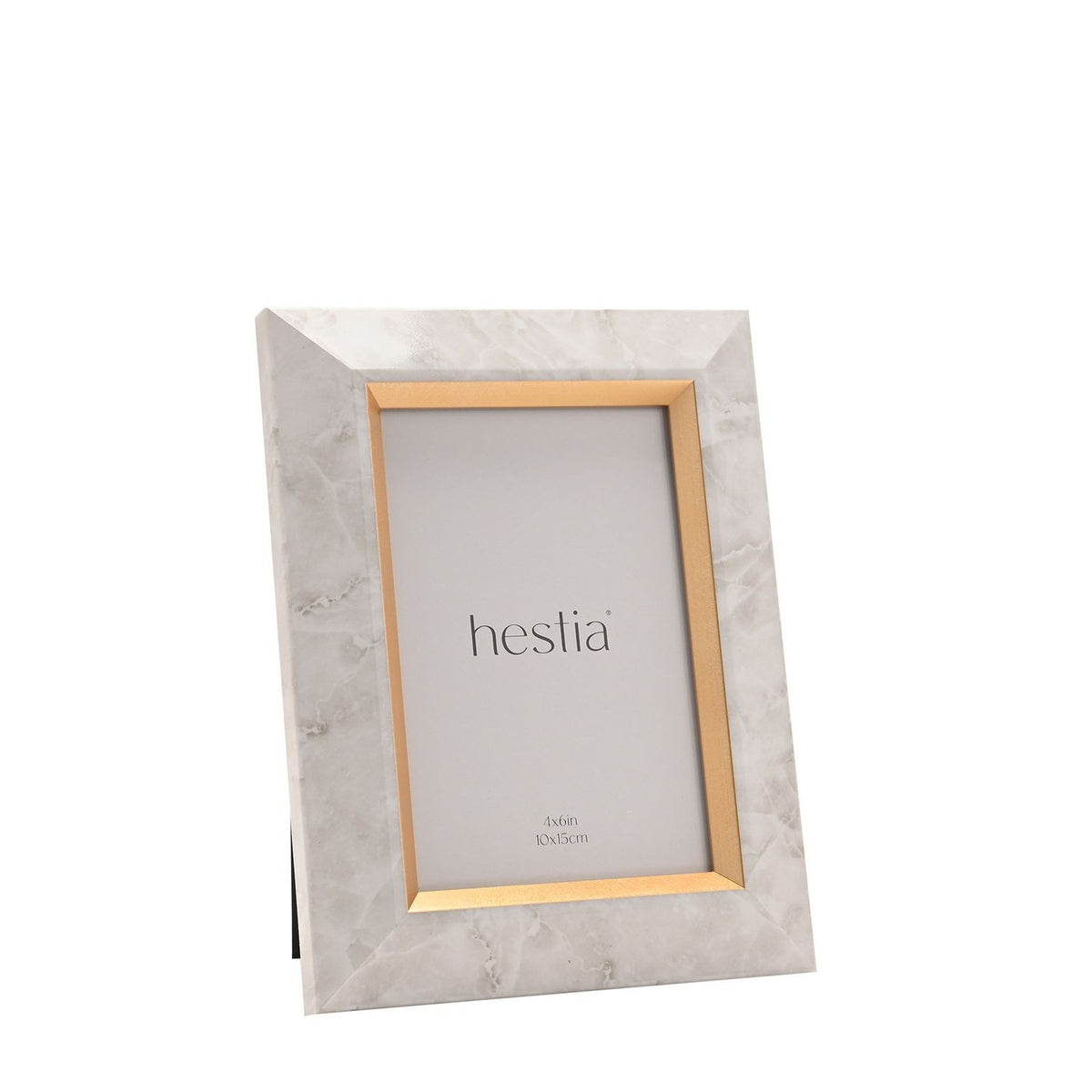 Marble Effect Plastic Photo Frame with Gold Trim - White