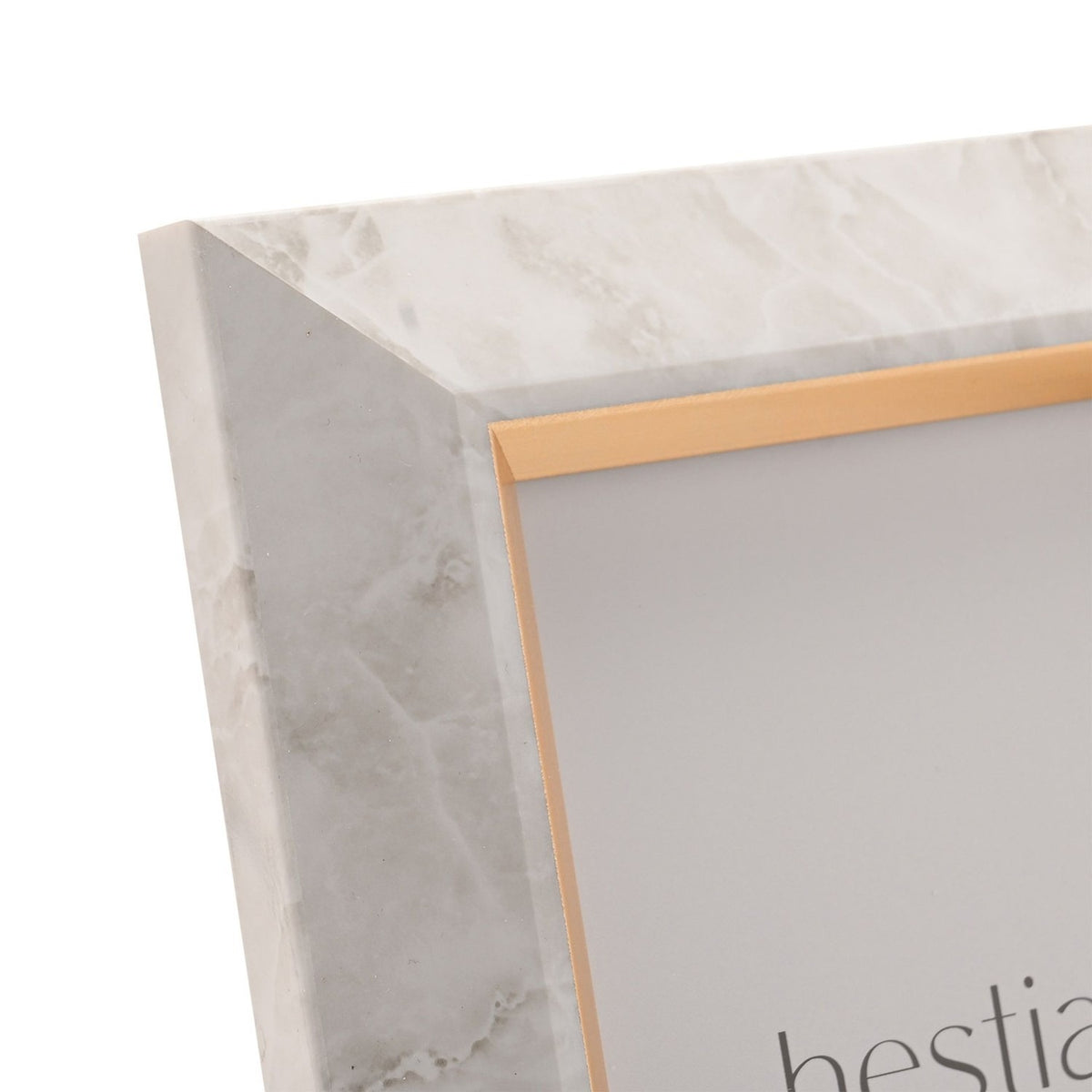 Marble Effect Plastic Photo Frame with Gold Trim - White
