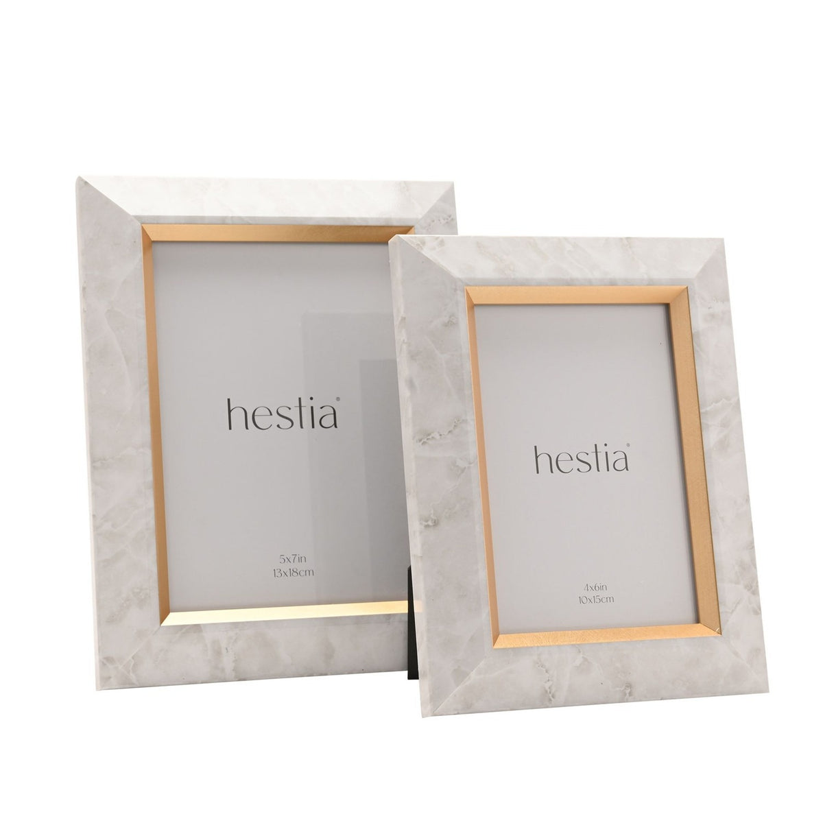 Marble Effect Plastic Photo Frame with Gold Trim - White