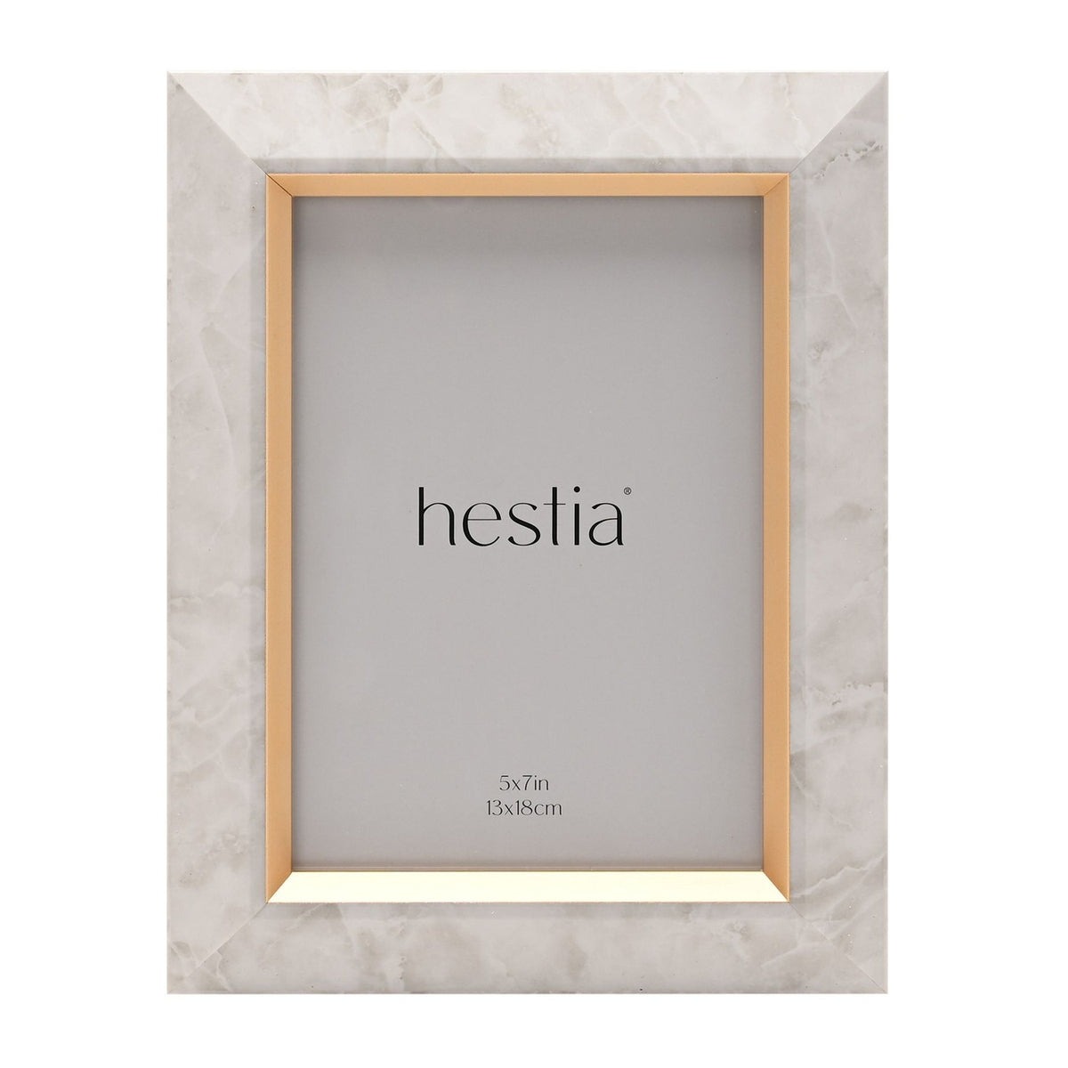 Marble Effect Plastic Photo Frame with Gold Trim - White