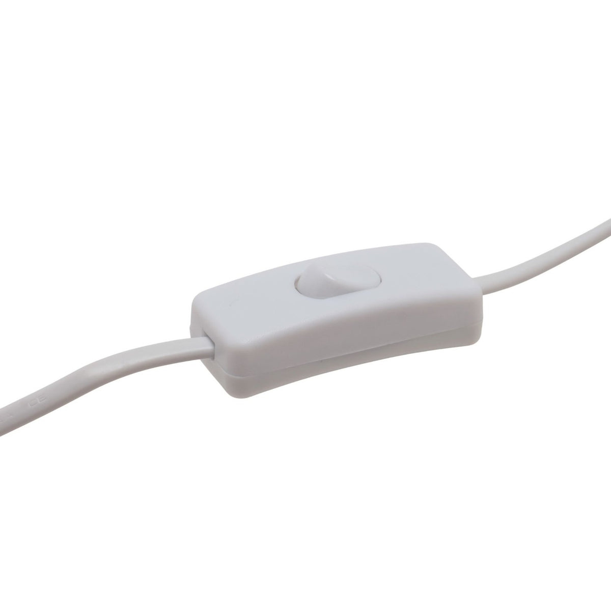 White in-line cord switch on a white cable, shown close-up against a plain white background.