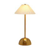 Pleated Shade USB LED Touch Table Lamp with a cream crisp-pleated shade on a slim brushed bronze stem and dome base, shown on a plain white background.