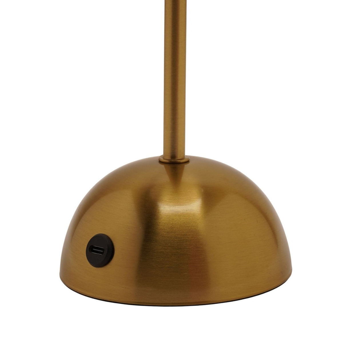 Close-up of the Pleated Shade USB LED Touch Table Lamp's dome base in brushed bronze, showing the slim stem and built-in USB port, on a plain white background.