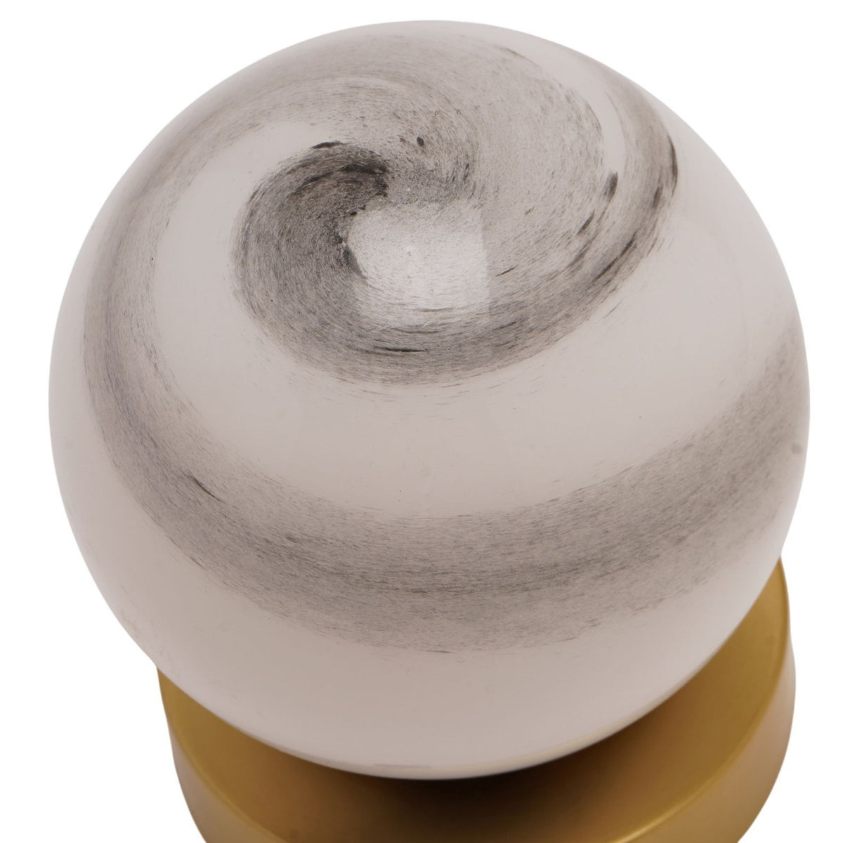 Marbled Glass Ball USB LED Touch Table Lamp, close-up of the round white glass globe with grey swirl marbling on a bronze-toned base, plain white background.