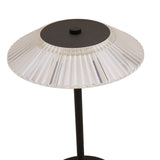 Close-up of the Ribbed Glass USB LED Touch Table Lamp showing the clear fluted shade with black centre cap and slim black stem, on a white background.