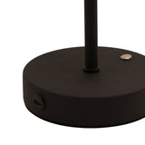 Close-up of the Ribbed Glass USB LED Touch Table Lamp's round black base with touch button and USB-C port, slim black stem, on a white background.
