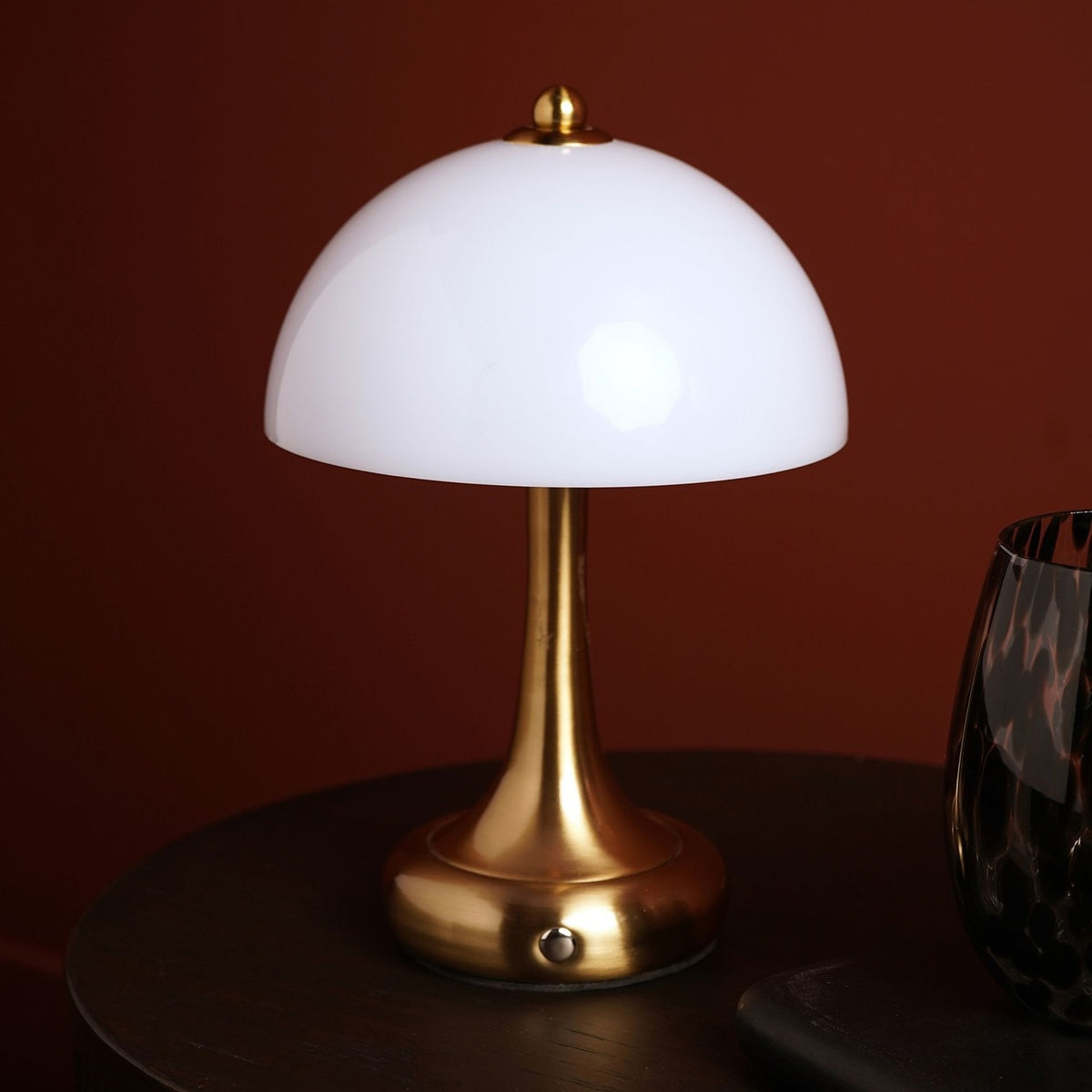 Domed USB LED Touch Opaque Glass Table Lamp - Bronze & White