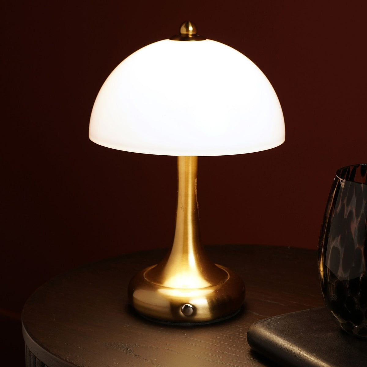 Domed USB LED Touch Opaque Glass Table Lamp - Bronze & White