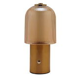 Ribbed dome USB LED touch table lamp with a champagne glass shade and brushed bronze cylindrical base, gold-tone cap and touch dot, on a plain white background.