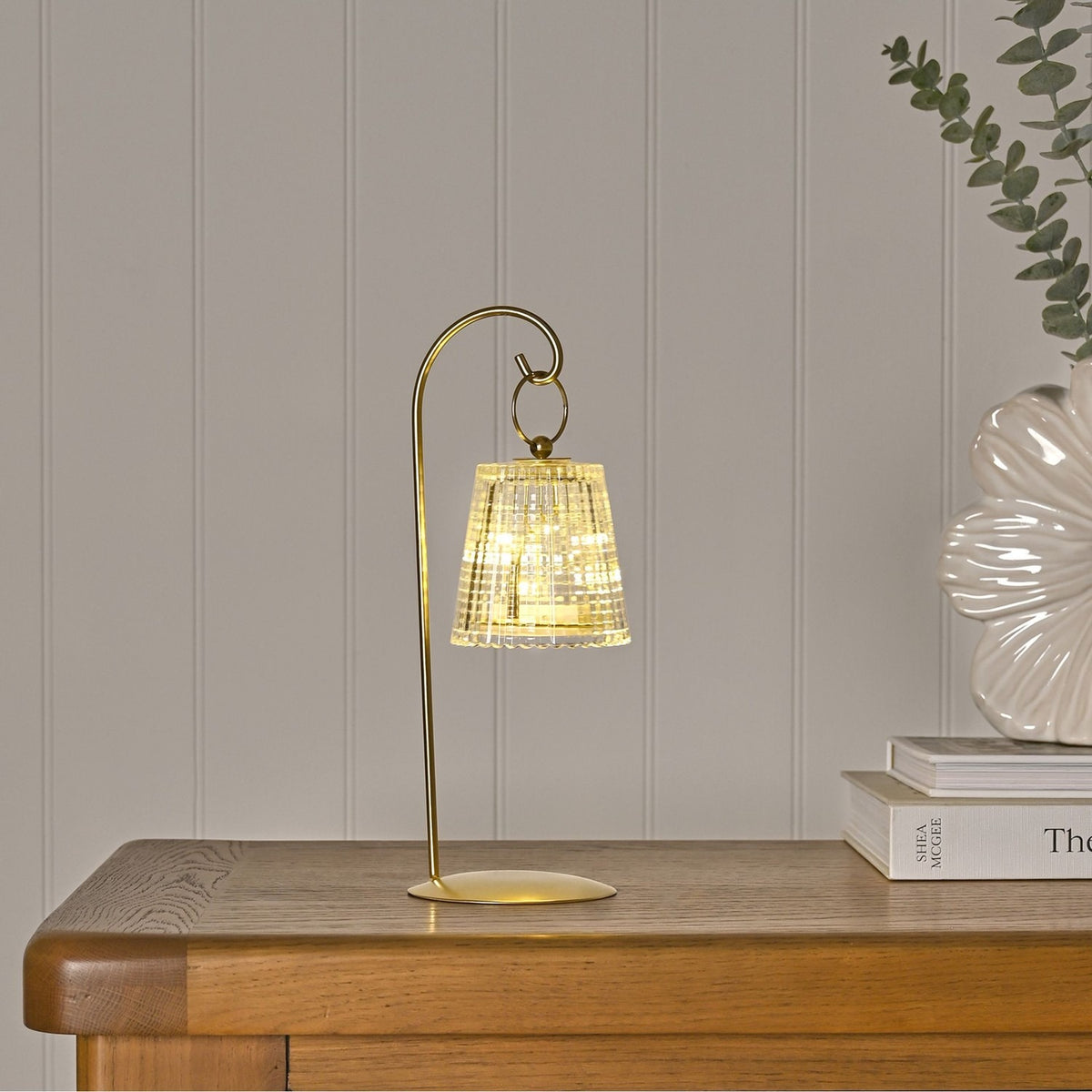 Single LED Table Lamp with Hanging Shade - Gold & Clear