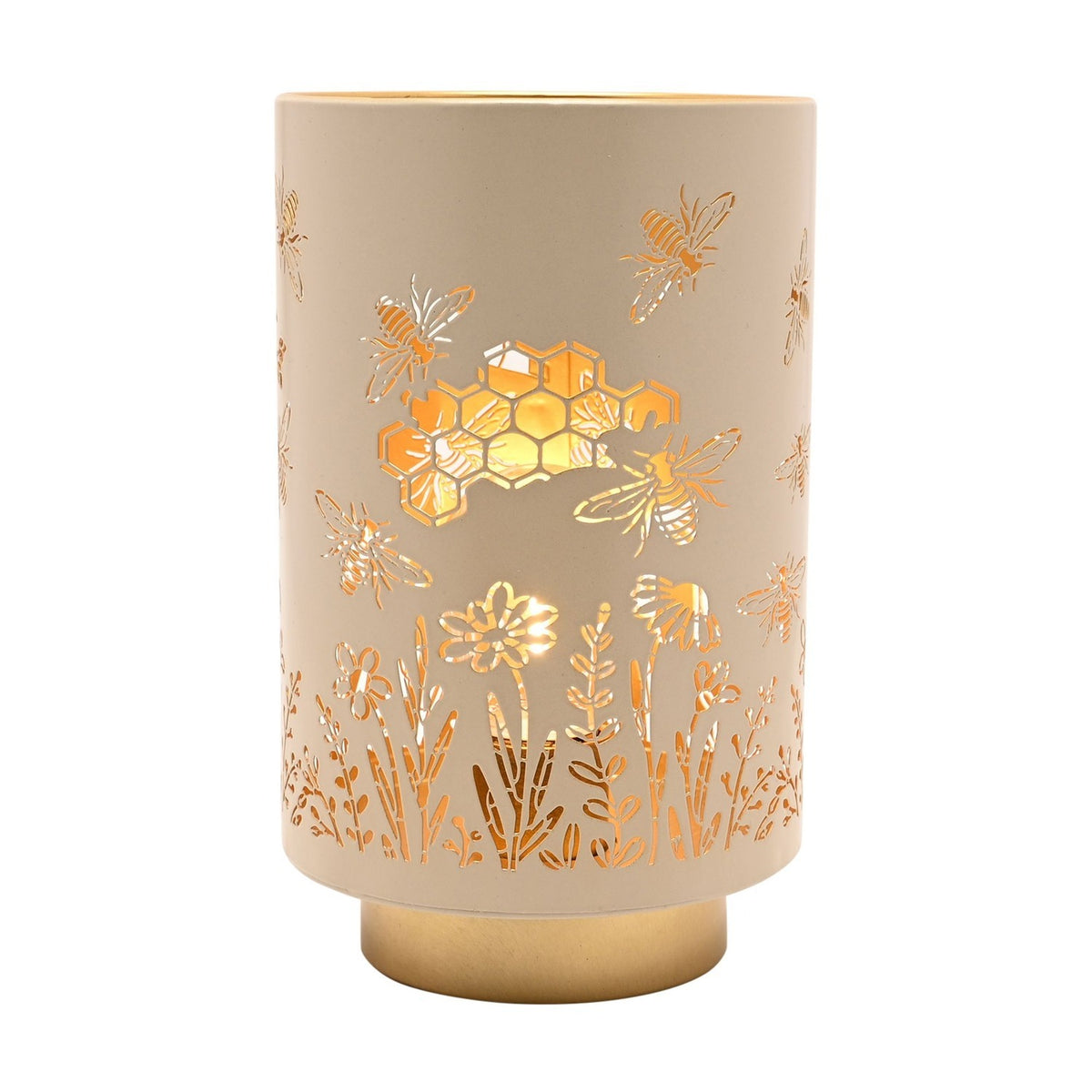 Bee and Flower Metal LED Table Lamp 18.6cm - Cream & Gold