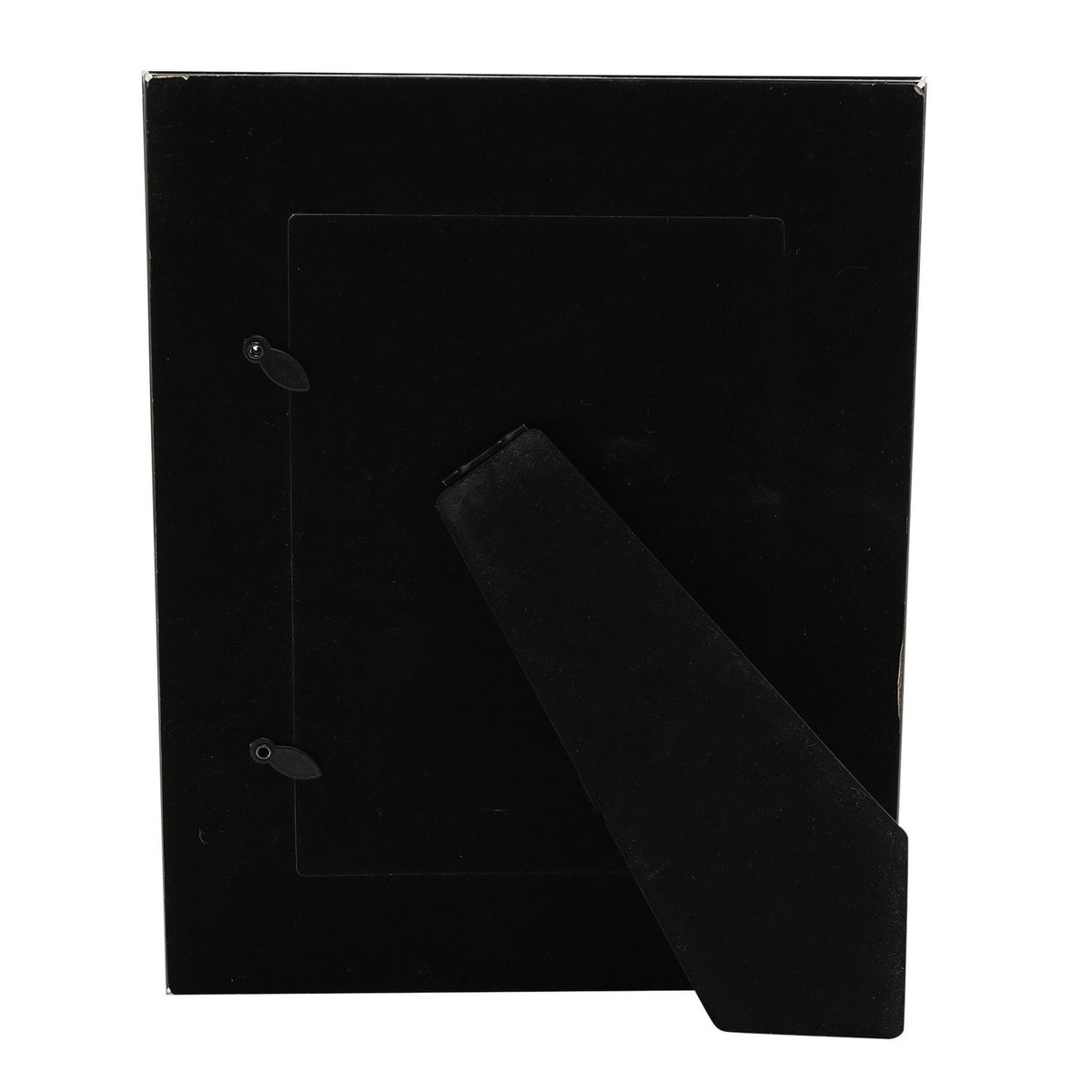 Rear view of the Diamante Mirrored Glass Photo Frame showing the black velvet backing, hanging tabs, and fold-out stand, on a white background.