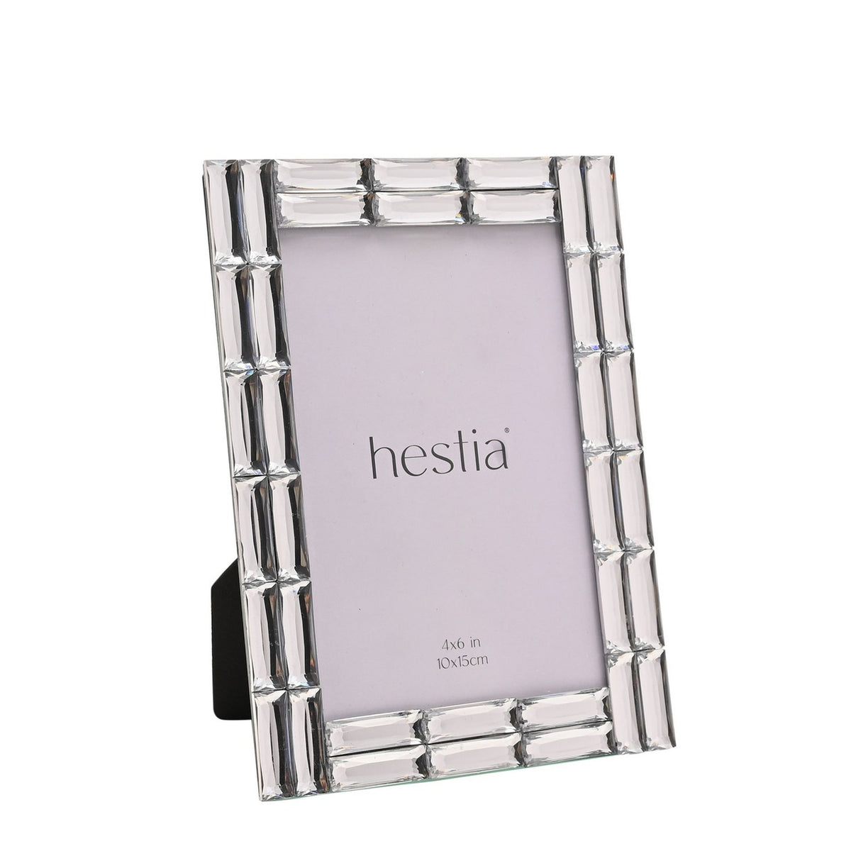 Faceted Block Glass Photo Frame with Stand - Silver & Clear