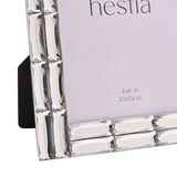 Faceted Block Glass Photo Frame with Stand - Silver & Clear