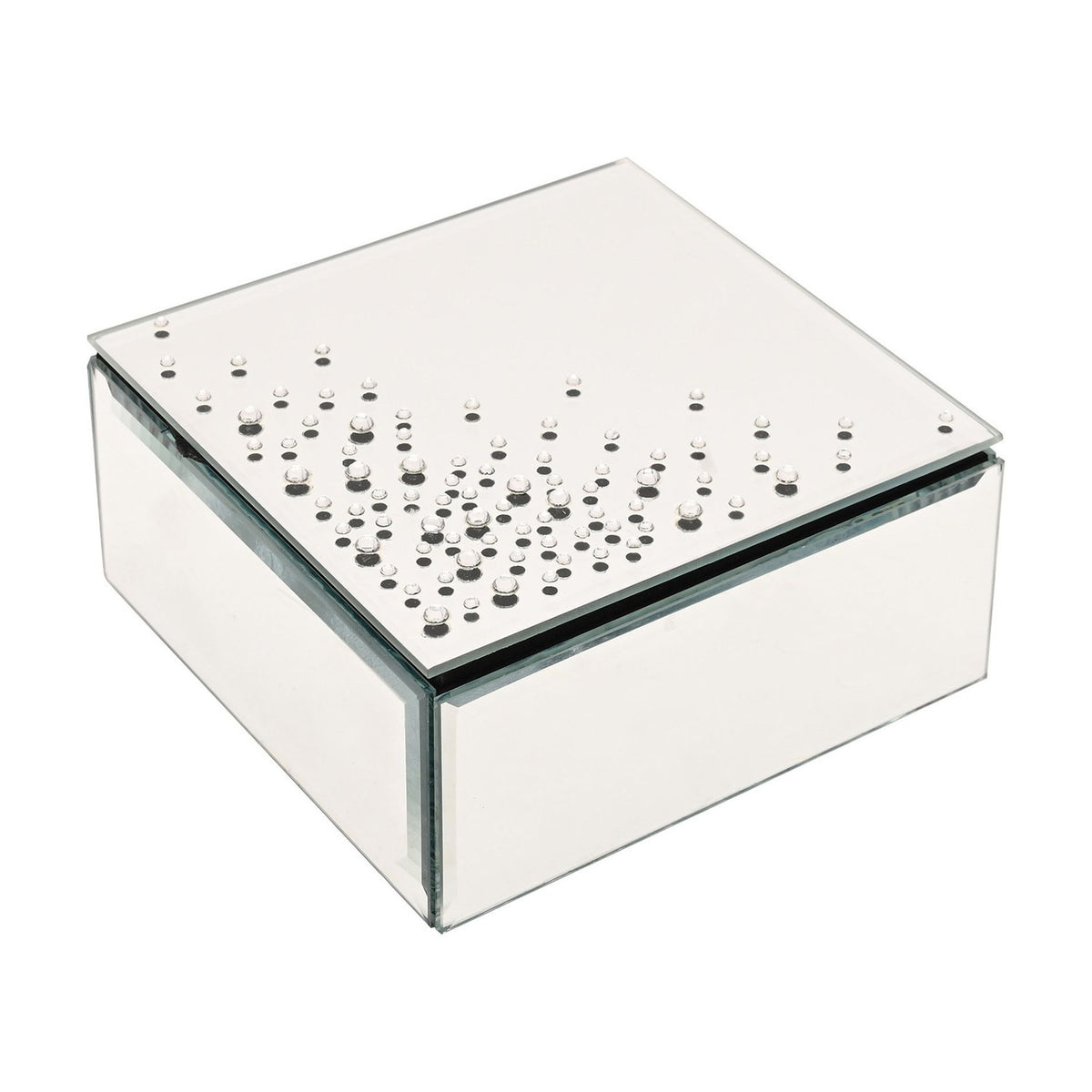 Square Scatter Diamante Glass Jewellery Box - Silver & Black