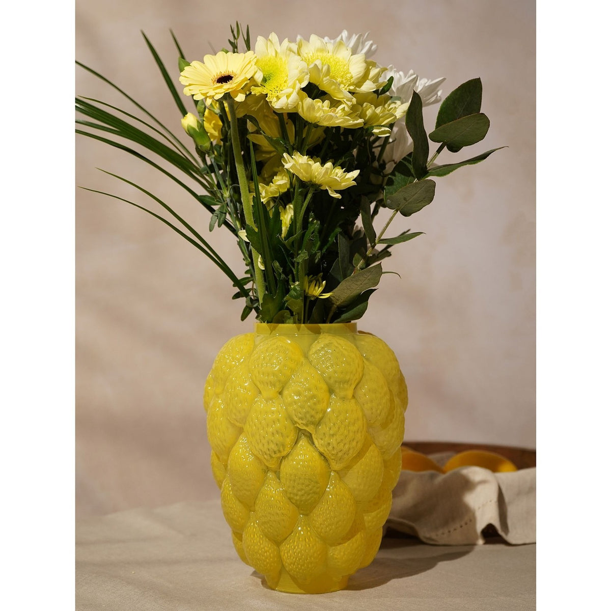 Bunched Lemon Glass Bud Vase with Peel Texture - Yellow