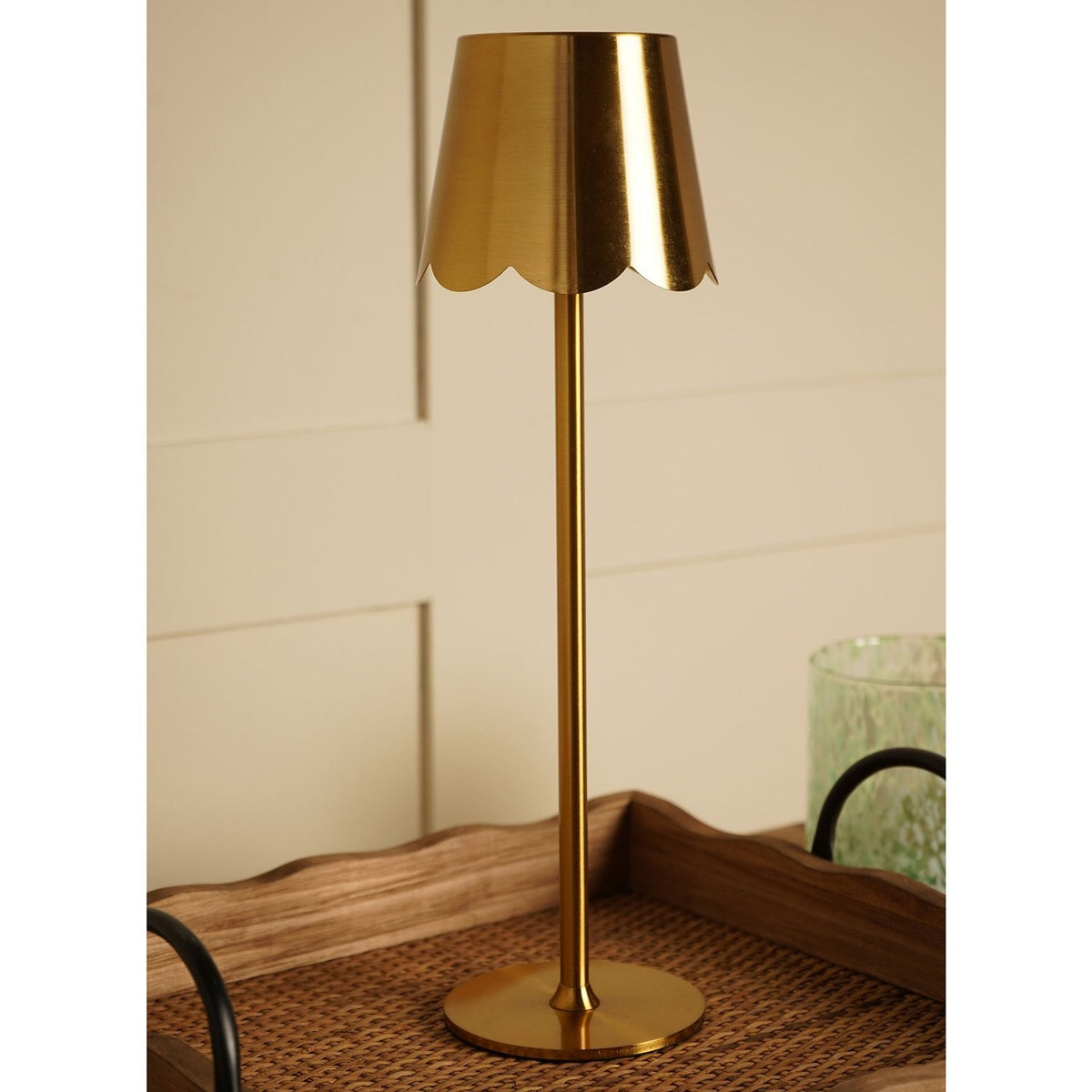 Scalloped Edge Brass LED Rechargeable Touch Table Lamp - Gold