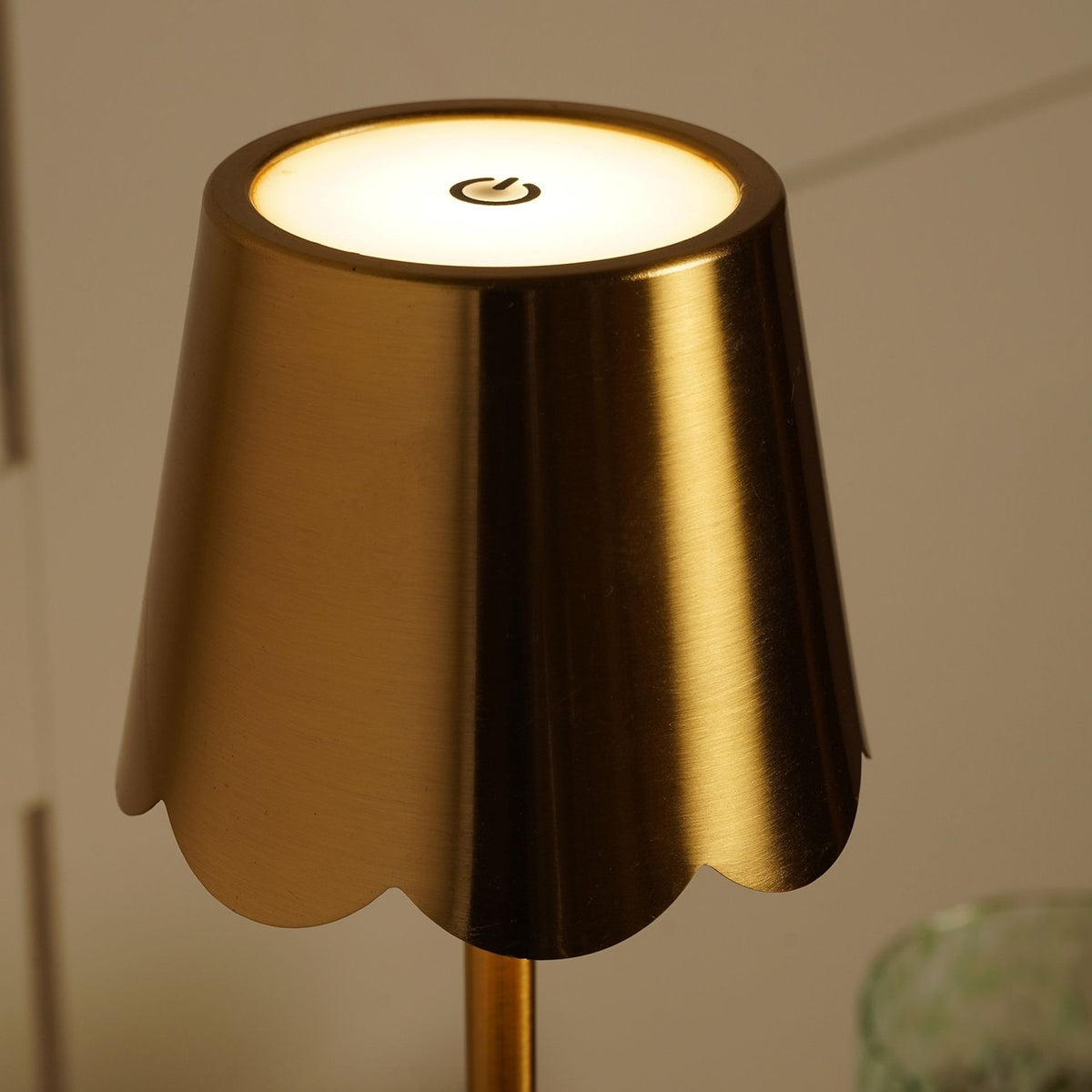 Scalloped Edge Brass LED Rechargeable Touch Table Lamp - Gold