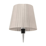 Round Wine Bottle Topper LED table lamp in silver metal, with a pleated tapered shade and ridged black-ringed spike for insertion into a bottle neck, shown on a plain white background.
