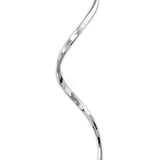 The Helix LED Floor Lamp 42W 3000K in Silver & Chrome features a twisting, shiny metal design with smooth curves, offering modern, energy-efficient lighting against a plain white background.