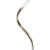 The Helix LED Floor Lamp 42W 3000K in Antique Brass features a slender, metallic rod with a smooth, reflective surface, curving elegantly against a white background to evoke contemporary style.