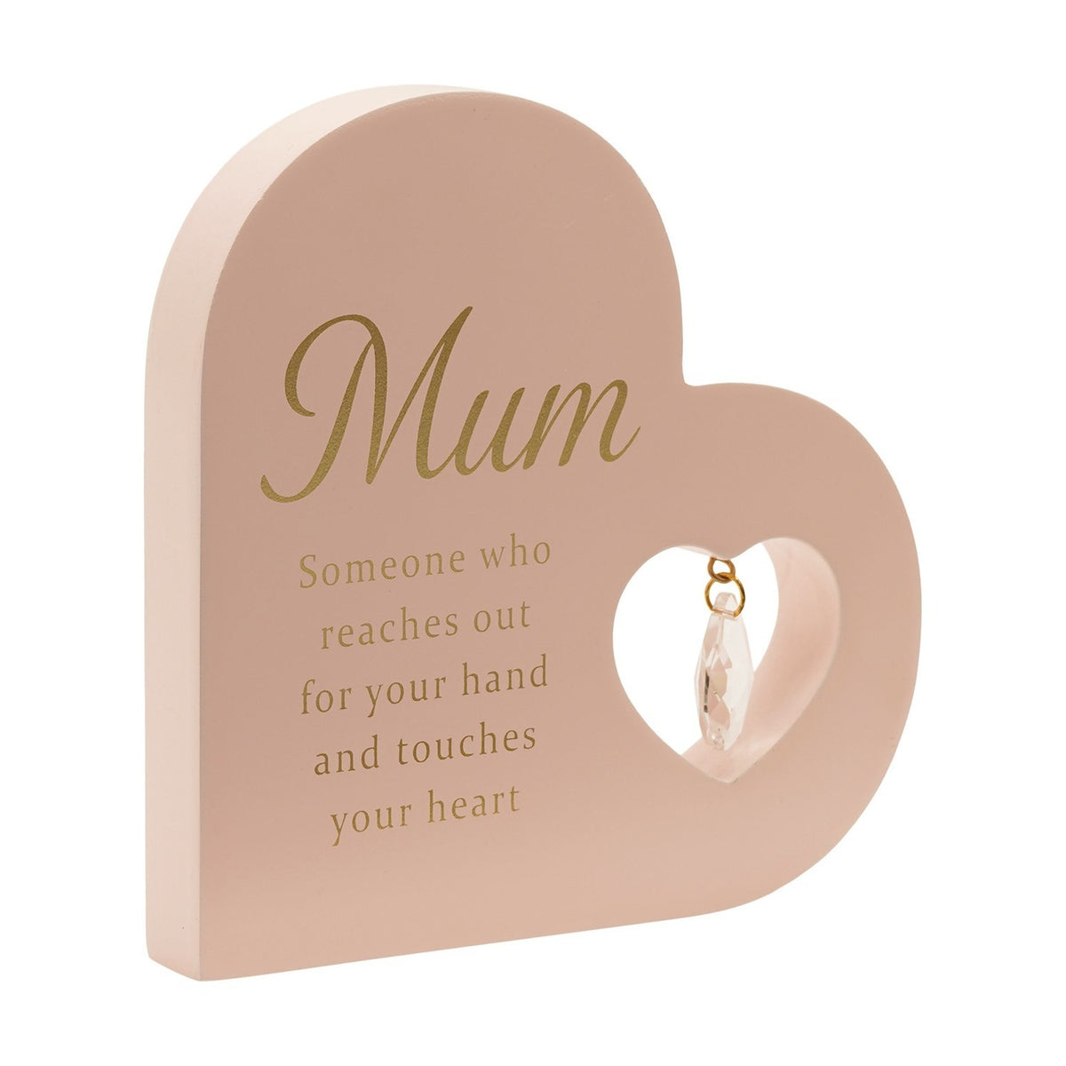 Mum Gold Lettered Heart MDF Plaque with Faceted Drop - Pink