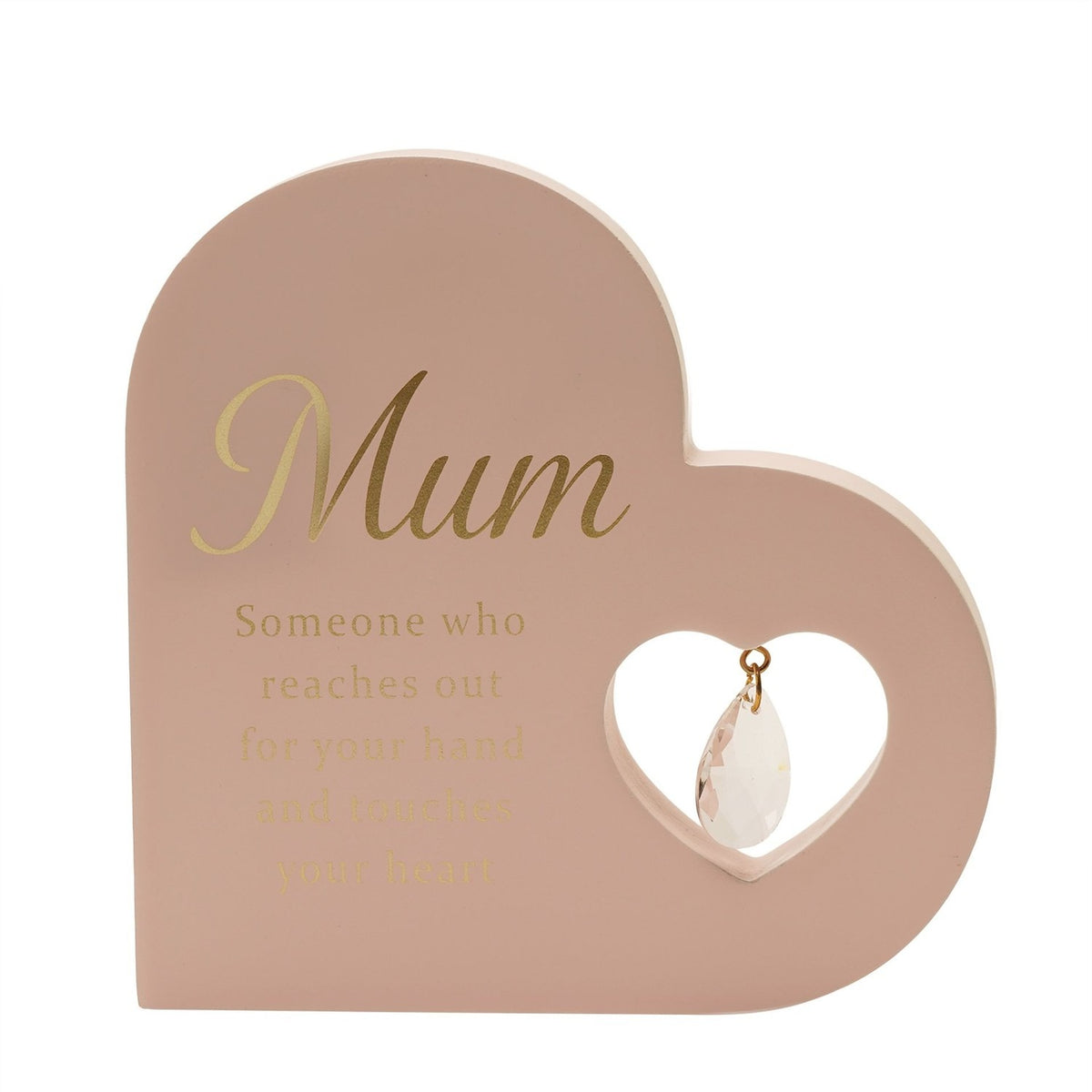 Mum Gold Lettered Heart MDF Plaque with Faceted Drop - Pink