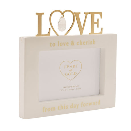 Love Heart Lettering MDF Photo Frame 6 x 4in - Cream & Gold