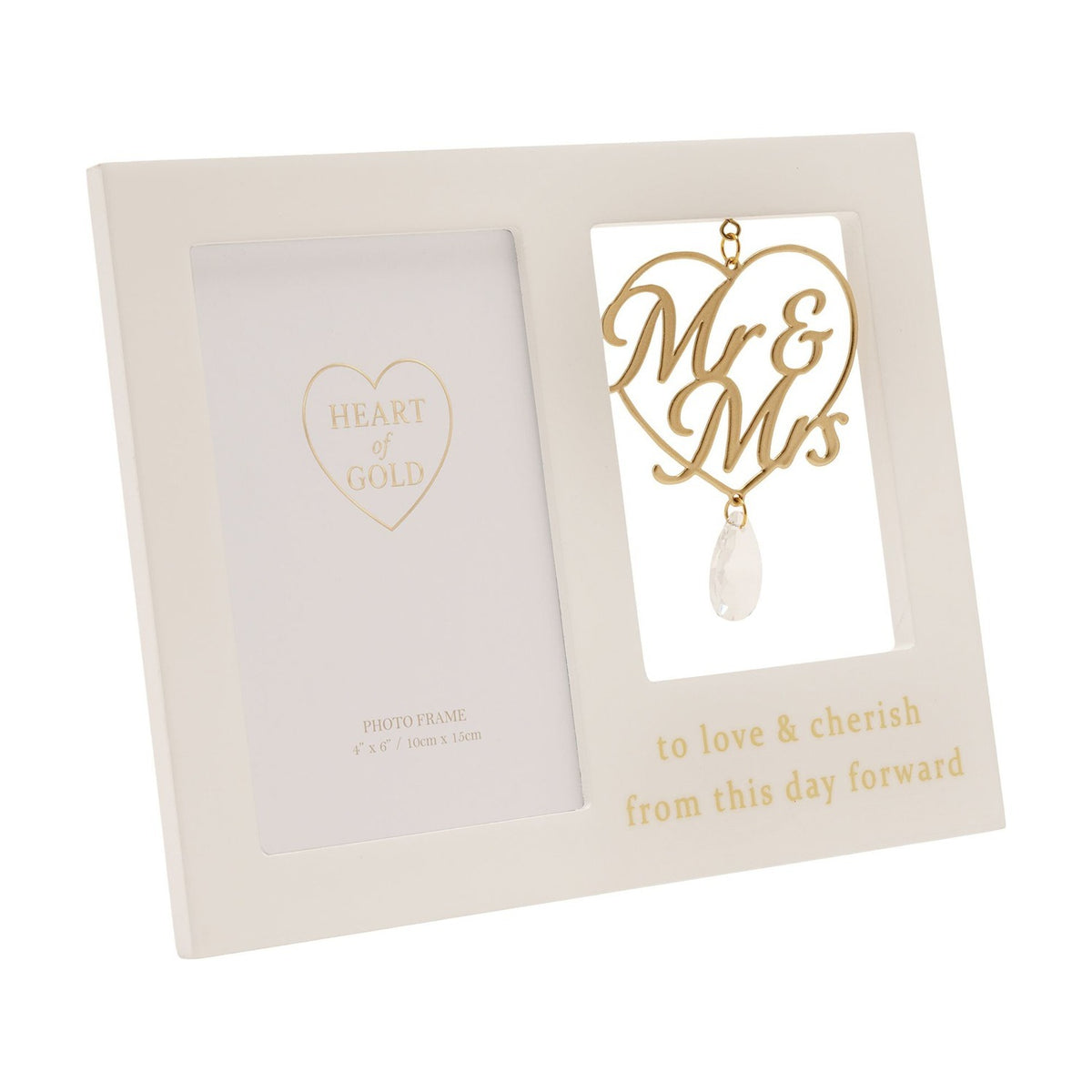 Mr & Mrs Heart MDF Photo Frame 6 x 4in Portrait - Cream