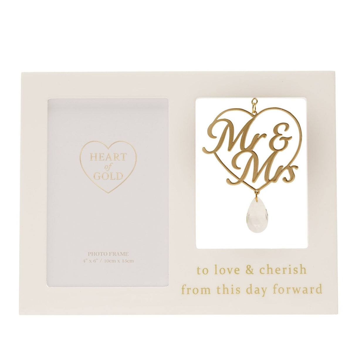Mr & Mrs Heart MDF Photo Frame 6 x 4in Portrait - Cream