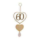60 Years Heart Hanging Metal Plaque with Teardrop - Gold