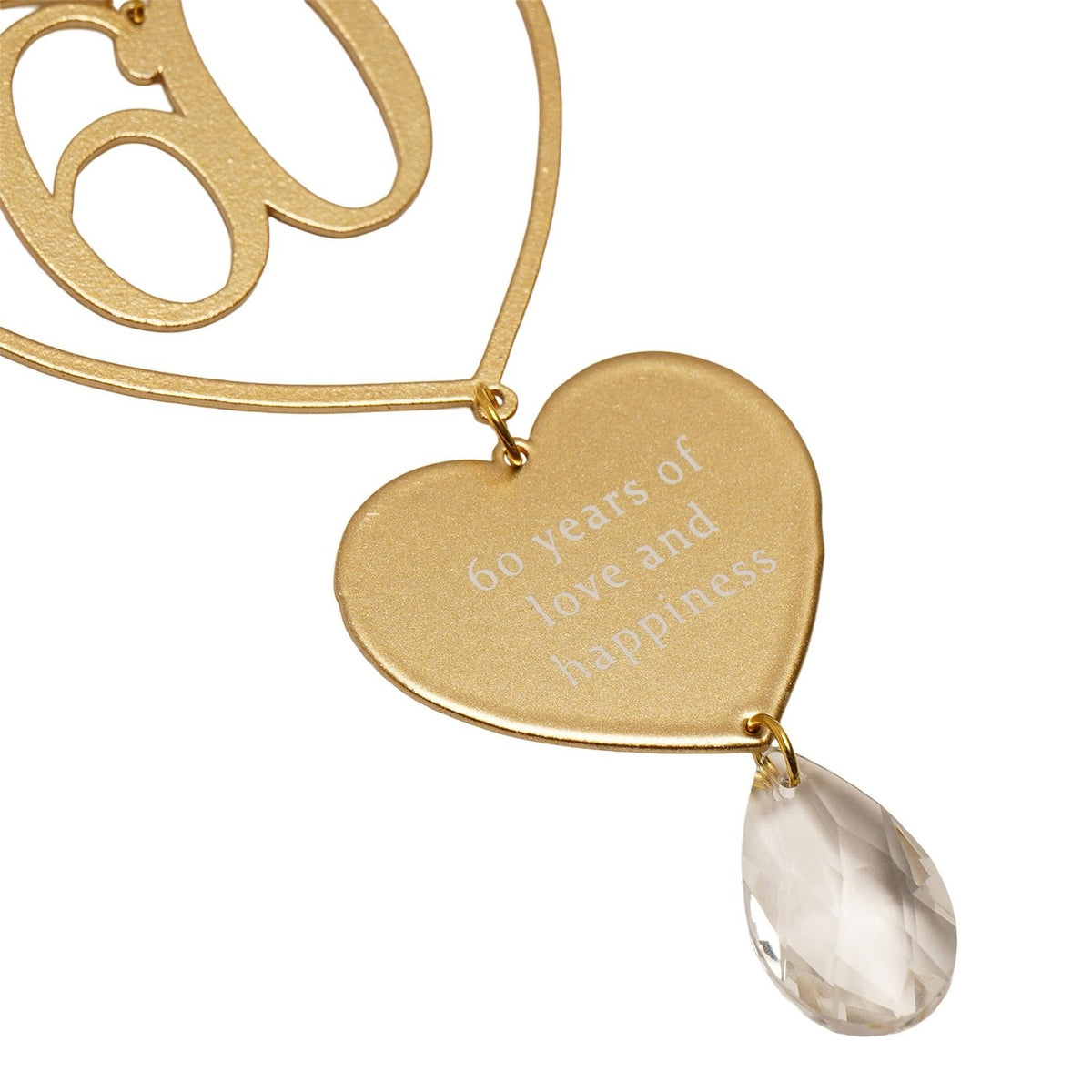 60 Years Heart Hanging Metal Plaque with Teardrop - Gold