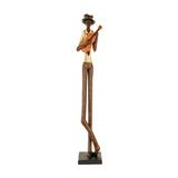 Hill Interiors Nerisse Standing Jazz Violinist Figurine in bronze and copper resin, tall elongated musician with hat playing violin on a square base.