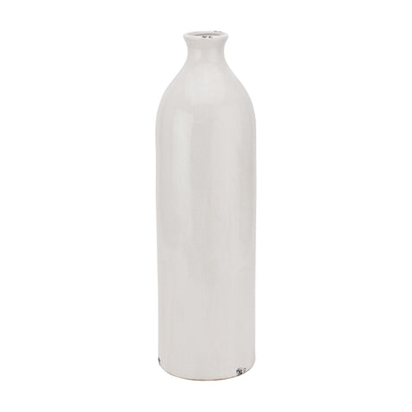 Hill Interiors Calvenne tall slim ceramic vase in cream with crackle glaze finish and narrow neck, shown on a plain white background.