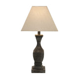 Hill Interiors Ormelle fluted wooden table lamp with grey-washed solid wood base and natural linen tapered shade on a white background.