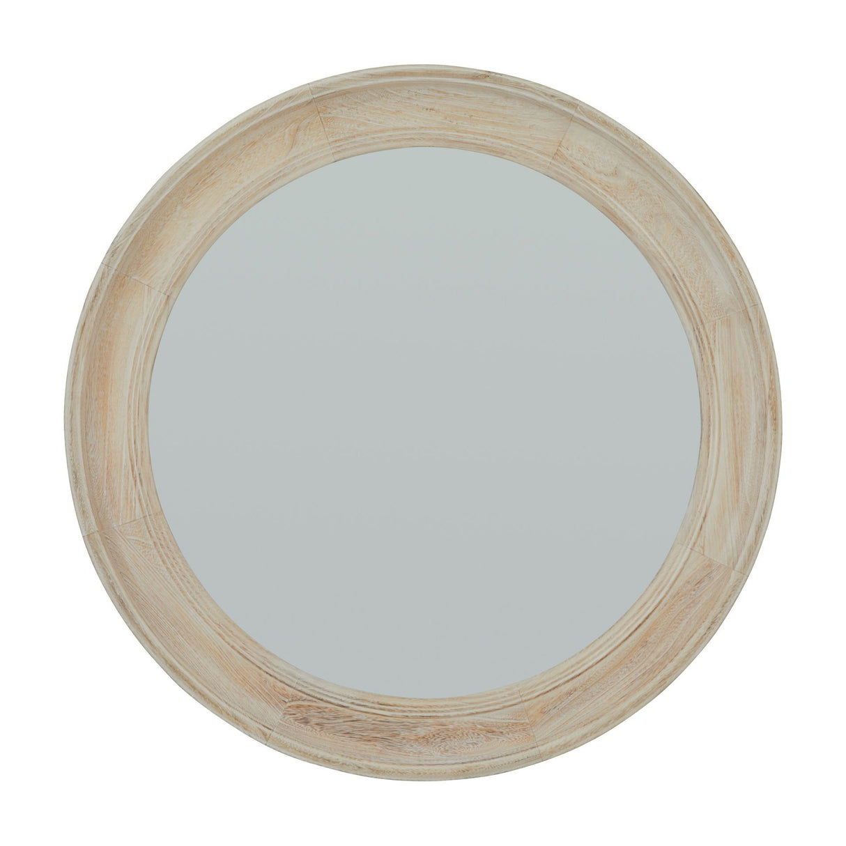 Washed Wood Round Wall Mirror – Antique White