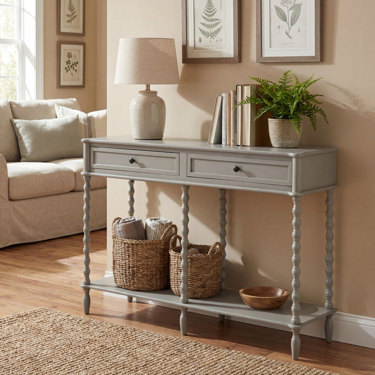 Halvorne Large Two Drawer Console Table – Grey