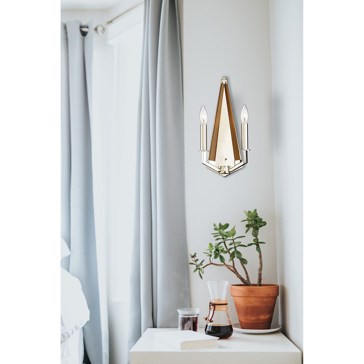 Hilton 2 Light Wood Wall Light - Nickel & Taupe