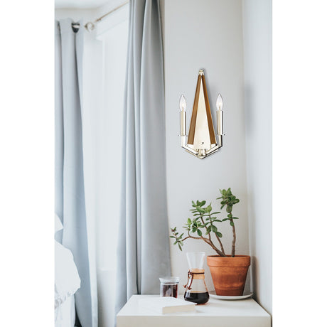 Hilton 2 Light Wood Wall Light - Nickel & Taupe