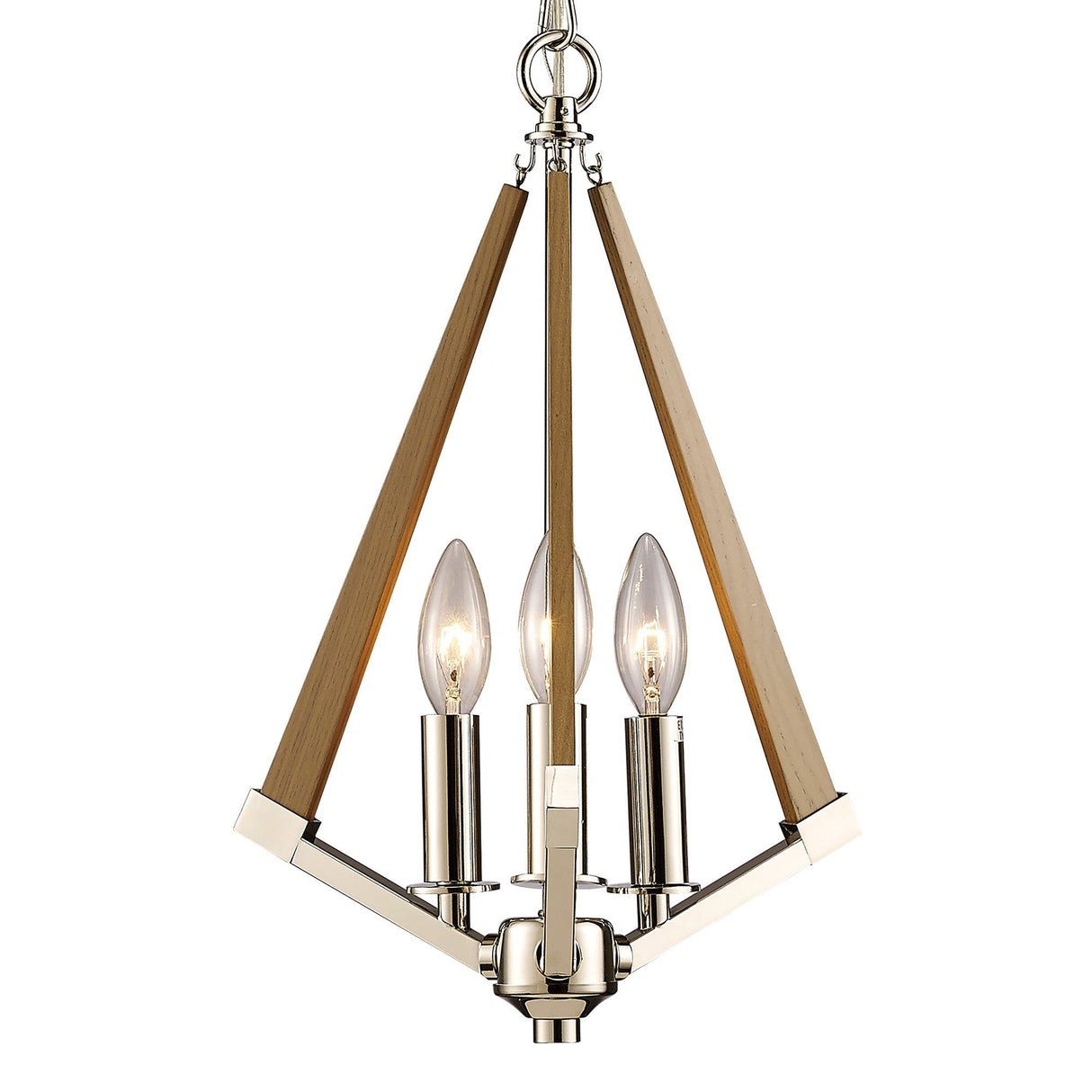 Hilton 30cm Tetragonal 3 Light Wood Chandelier - Nickel & Taupe