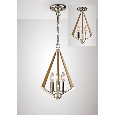 Hilton 30cm Tetragonal 3 Light Wood Chandelier - Nickel & Taupe