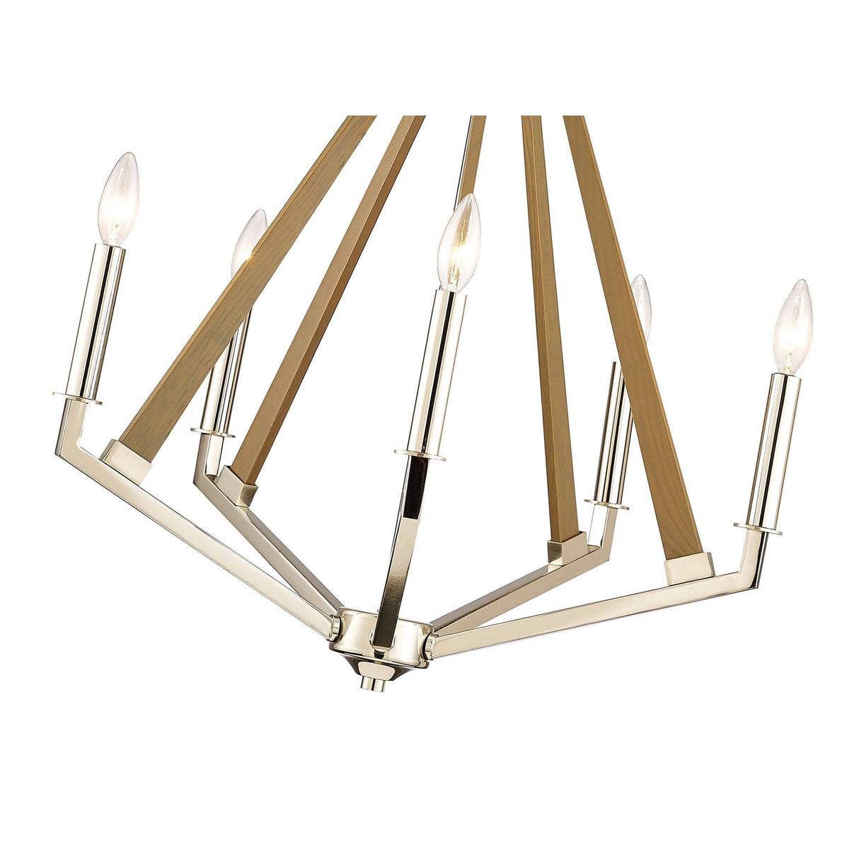 Hilton 60cm Pentagonal 5 Light Wood Chandelier - Nickel & Taupe