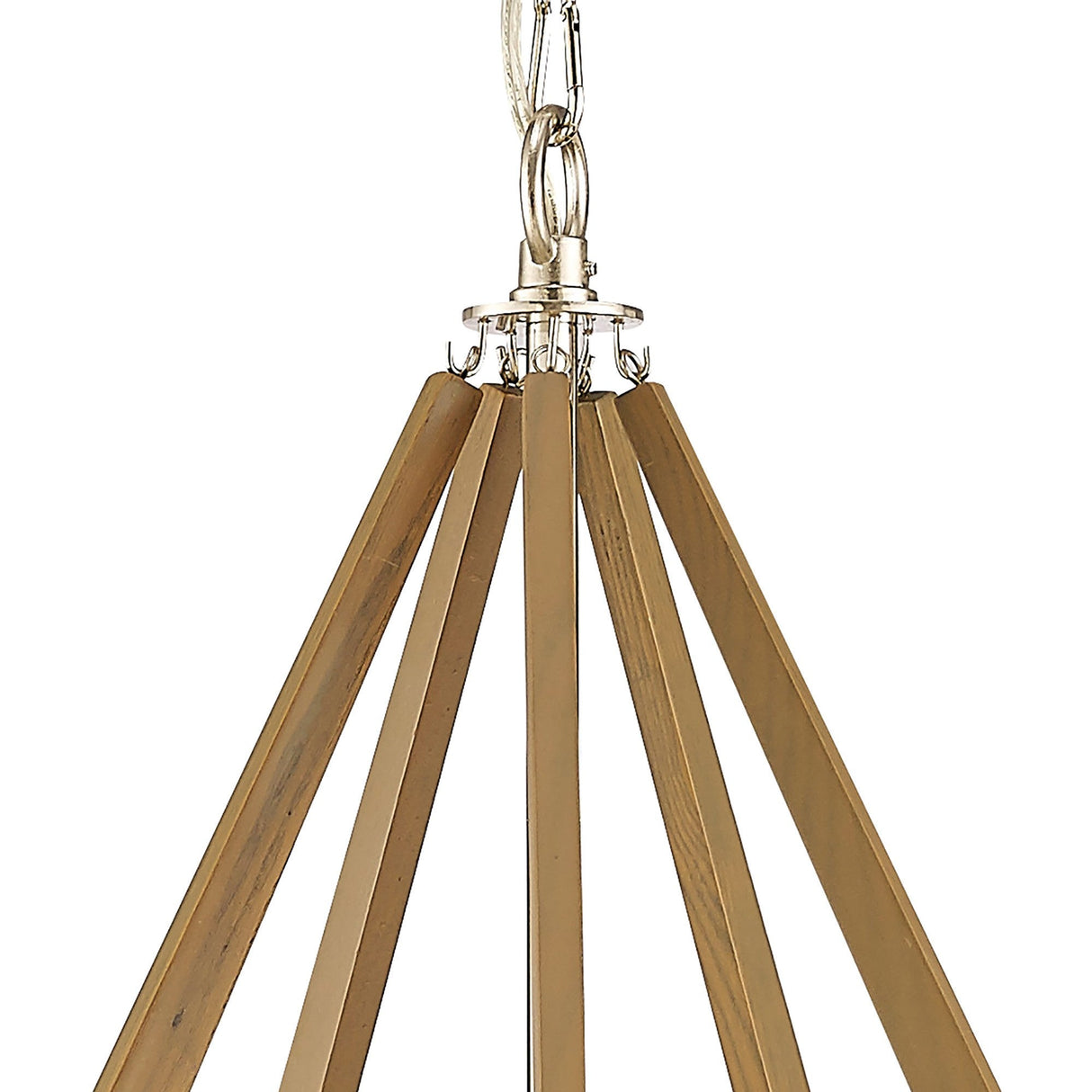 Hilton 60cm Pentagonal 5 Light Wood Chandelier - Nickel & Taupe