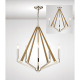 Hilton 60cm Pentagonal 5 Light Wood Chandelier - Nickel & Taupe